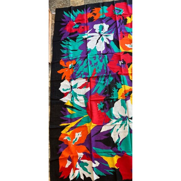 Vtg 1970’s Floral Oversize Scarf Shawl Wrap Black Background Multicolored Italy - Picture 5 of 9
